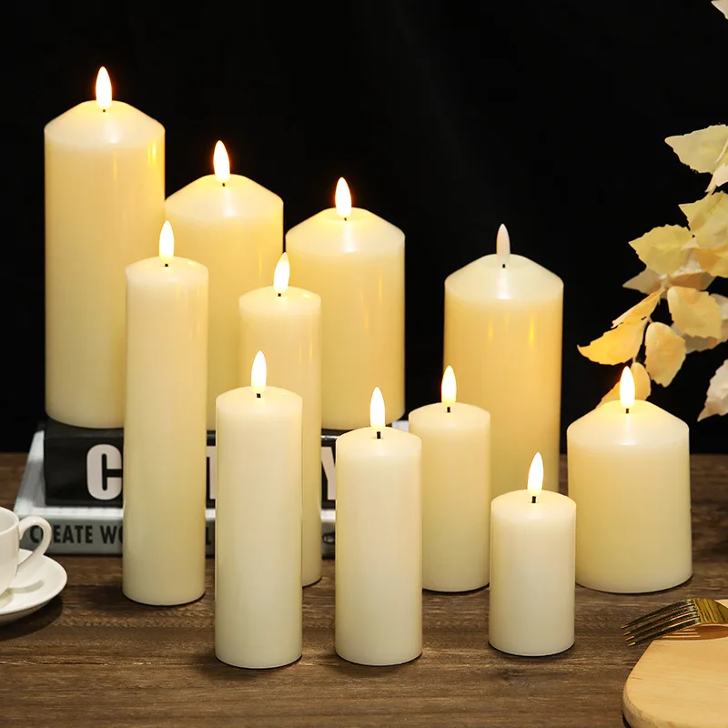 Battery Operated Ivory Color 3D Bullet Candle Wick Real Flame Wax Led Flameless Flicking Candles for Wedding Table Decoration