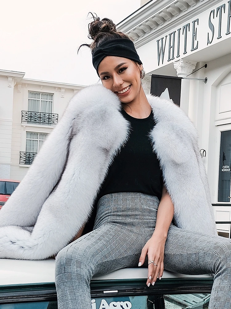 New Design Girls Coat Genuine Fox Fur Lady Coat Glossy Mink Outer Wear