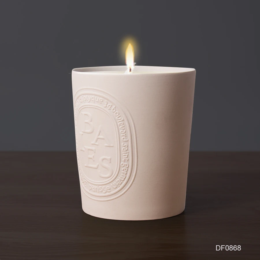 Wholesale Custom Eco Friendly Matte Embossed Logo Candle Vessels Container Large Empty Ceramic Candle Jar For Making Candles