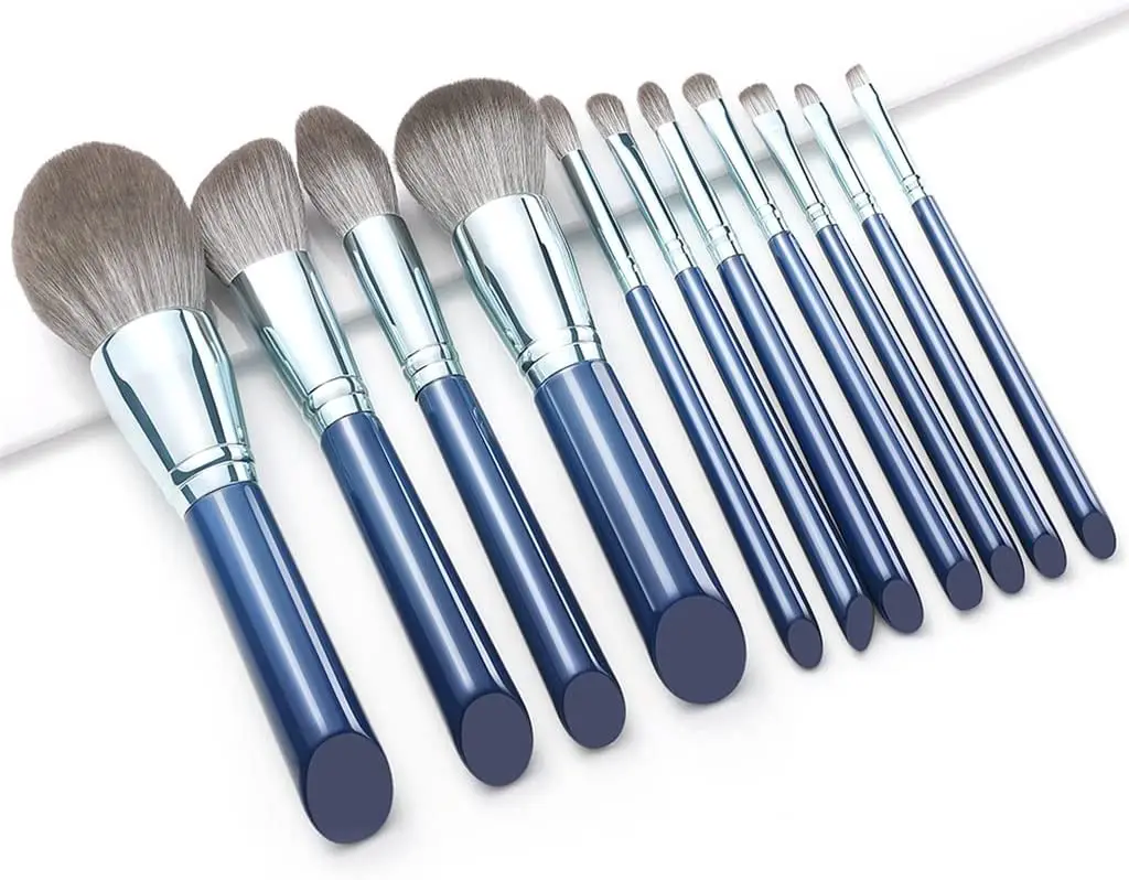 Eyeshadow Powder Wood Handle Concealer Cosmetics Eyebrow Synthetic Hair Beauty Tools Private Label Blue 11pcs Makeup Brush Set