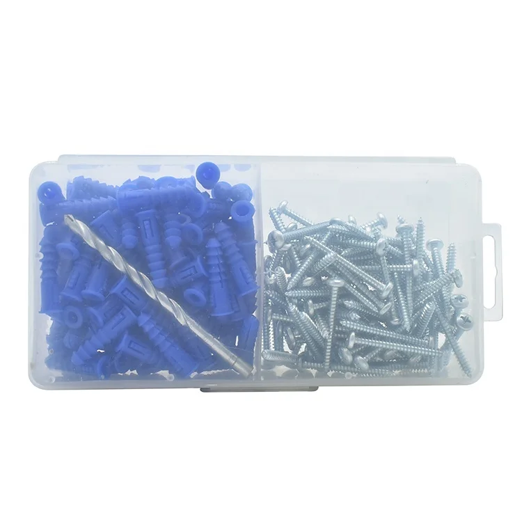 elehk Drill Bit Ribbed Plastic wall plug 12-14-16 X 1-1/2-Inch, blue, 100-Pack Tapered and Ribbed Plastic Anchors