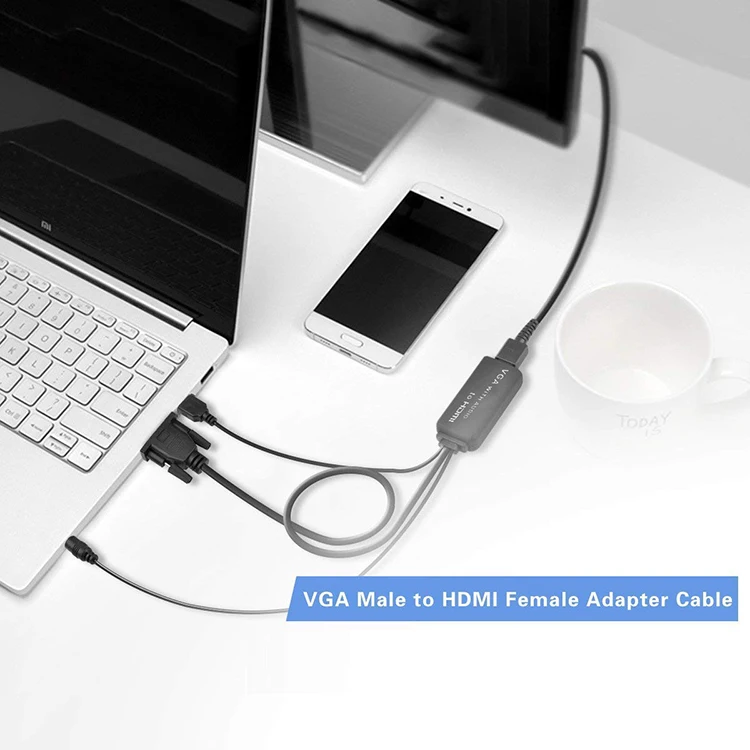 VGA to HDMI Cable, VGA to HDMI Adapter Cord Audio Connecting Old PC, Laptop a VGA Output to Monitor, HDTV HDMI Input