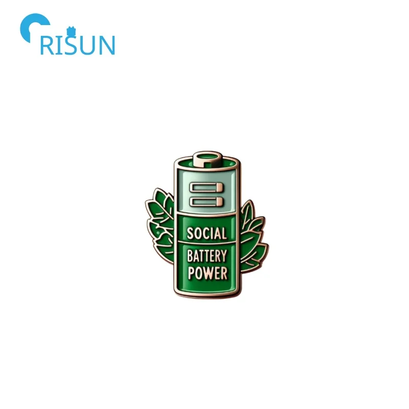 Manufacture Metal Social Battery Pin Badge Custom Battery Shape Lapel Pin Brooch Social Power Display Pins