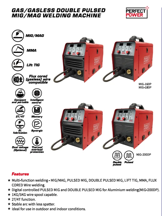 PERFECT POWER GAS/GASLESS  MIG/MAG WELDING MACHINE MIG-180P MMA FLUX CORED COMPACT INTELLIGENT CONTROL 2T/4T MEMORY