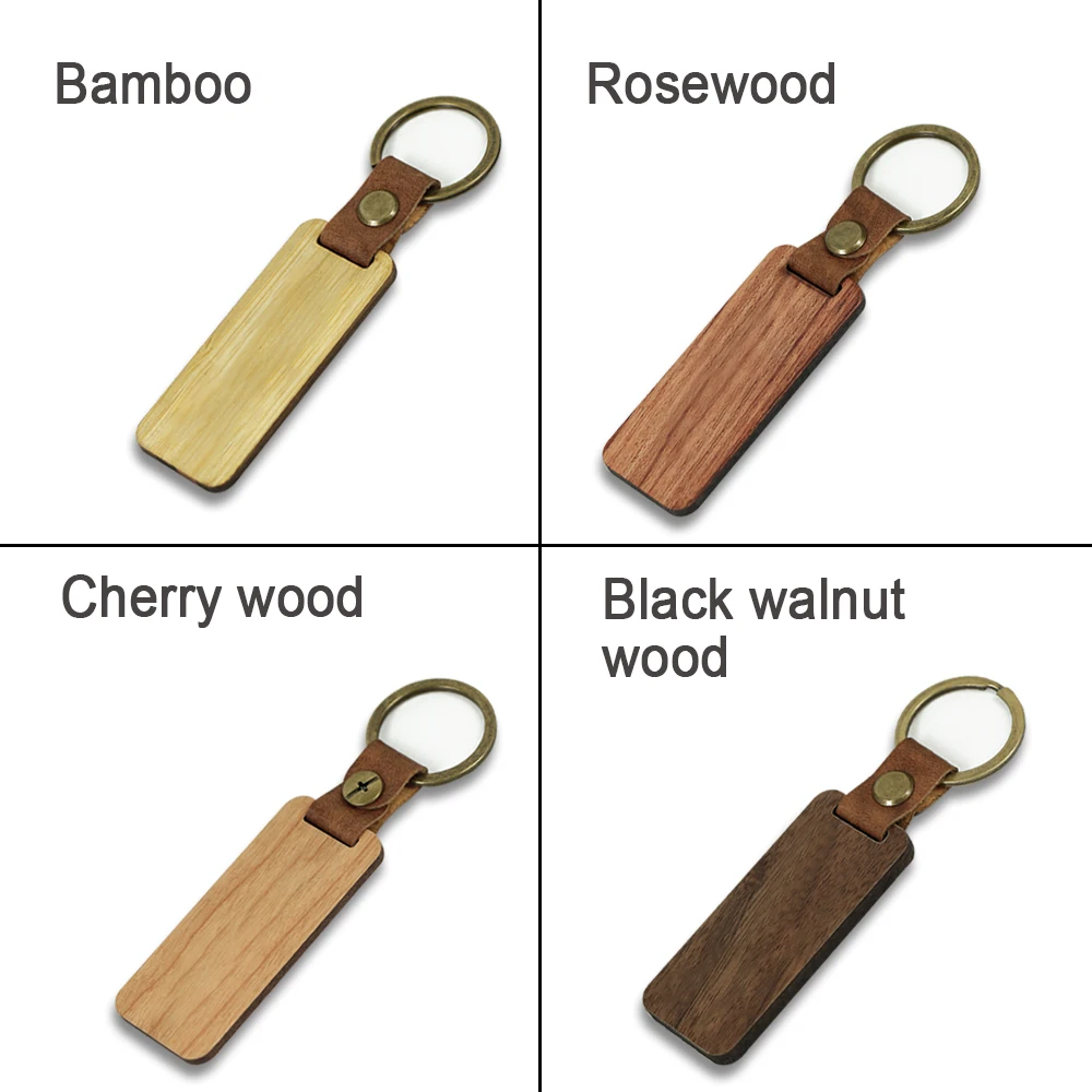 2023 New Products Hand Made Wooden Keychain Custom Logo Key Chain Wooden Keyrings Leather For Teachers Gift