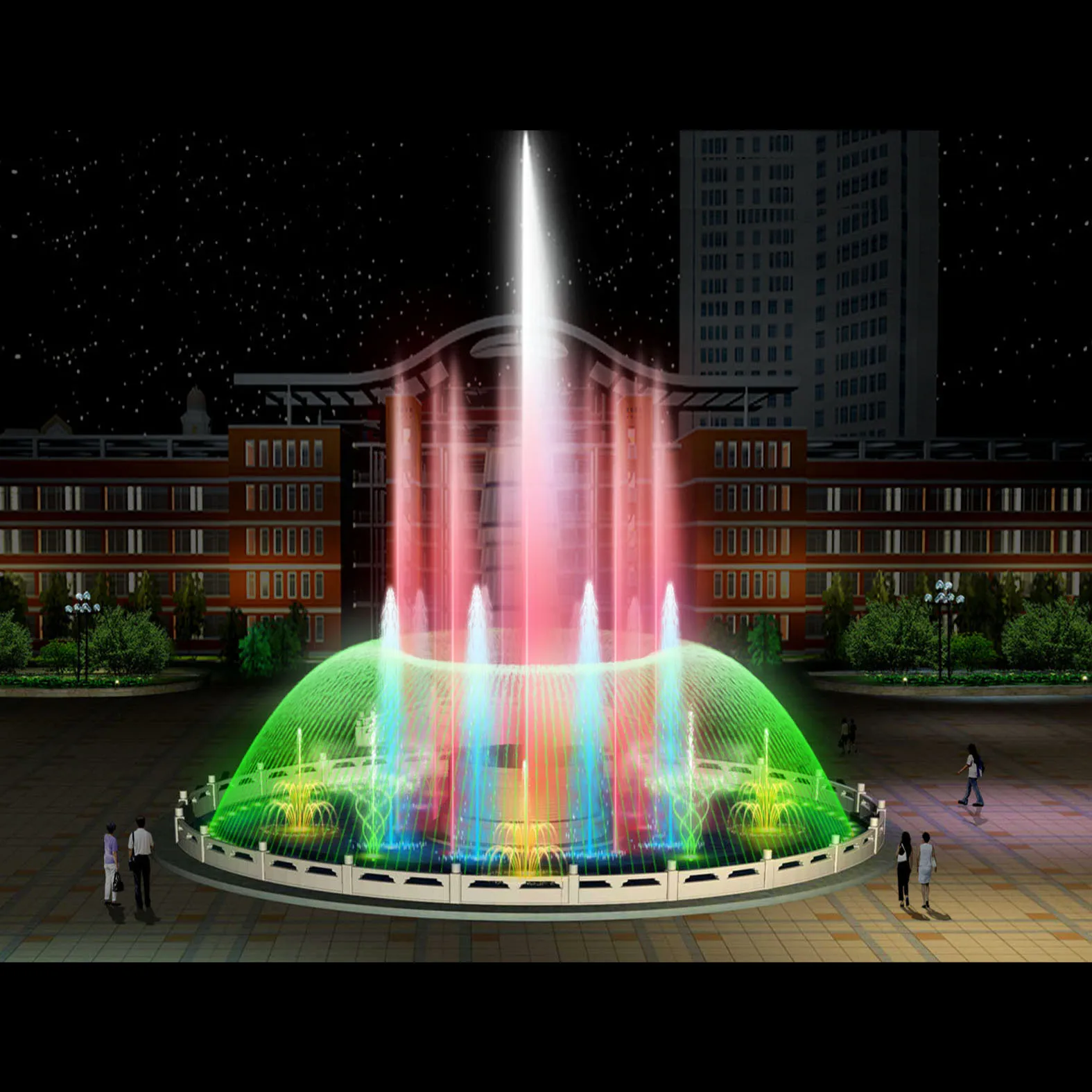 Good-looking lake dancing water fountain