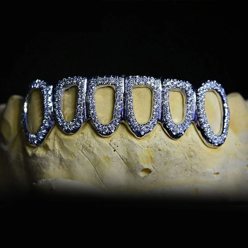 Перевозка груза падения и украшения для пирсинга Bling декоративные Зубные коронки комплект в стиле «хип-хоп» 925 стерлингового серебра VVS Муассанит решетки