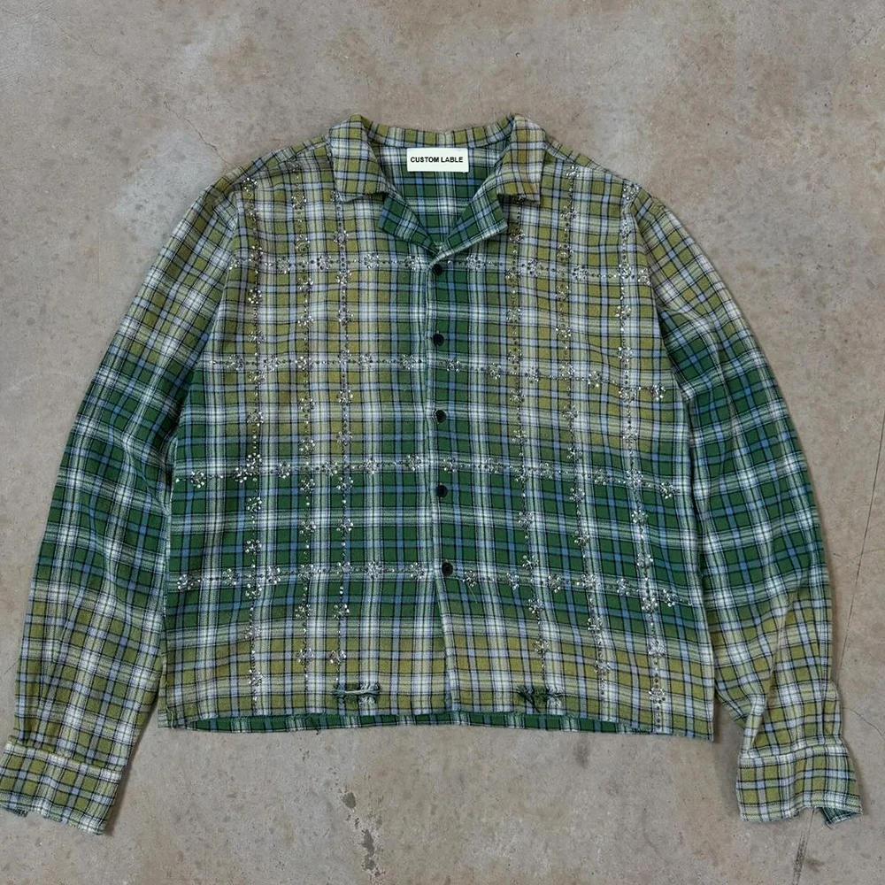 Custom Fabric Flannel Linen Shirt Embroidery 100% Cotton Casual Long Sleeve Shirts for Men