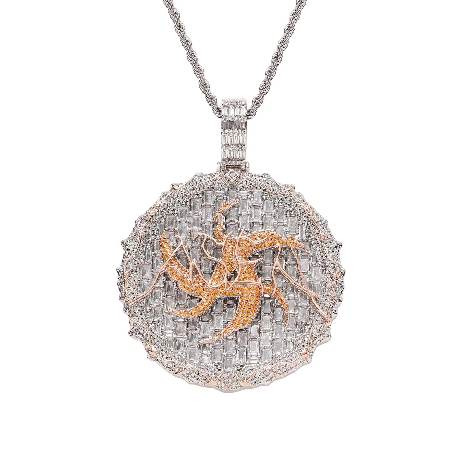 ASEN Ai Zhiheng same large round cake necklace T cubic zirconia 6cm large round disc men hip-hop pendant