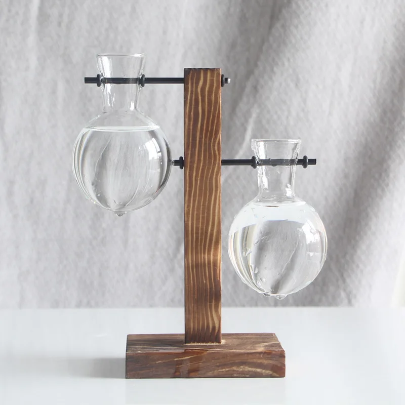 retro desk home decor bud florero terrarium air plants propagation station hydroponic glass flower bulb vase with wooden stand