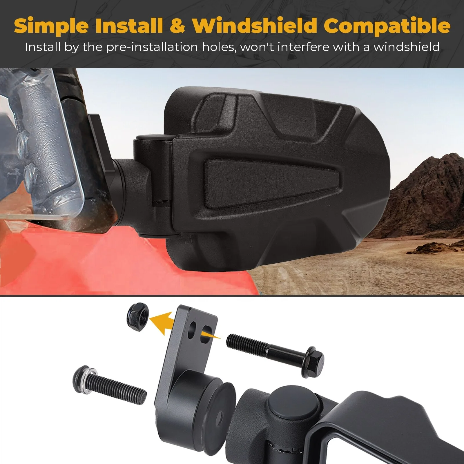 RZR Accessories 1.75-2 Inch Roll Bar Adjustable ATV Side Mirror for Polaris RZR UTV Side Mirrors