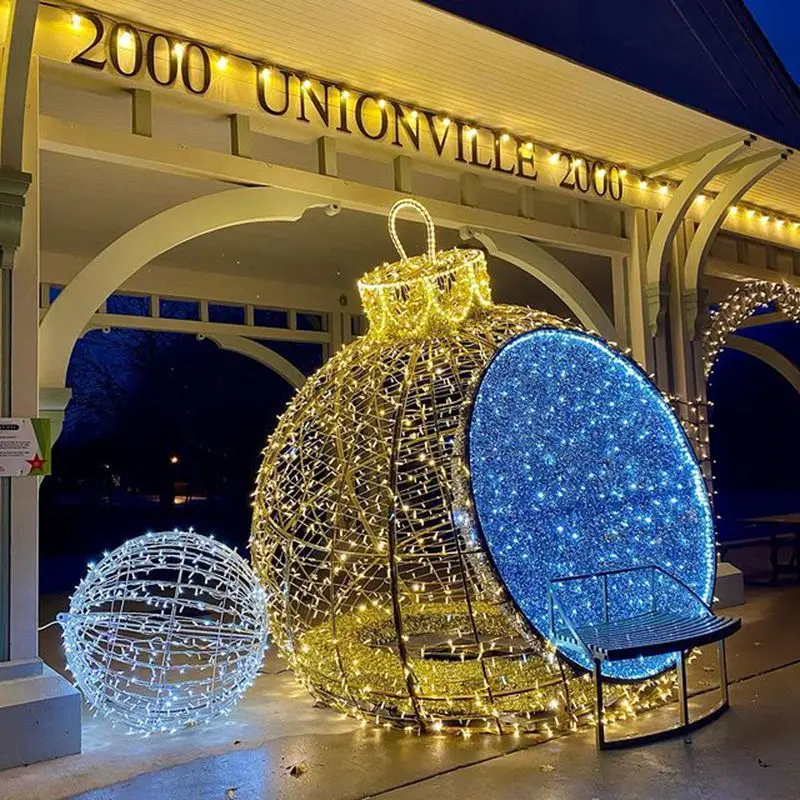 Giant outdoor Christmas Red LED big Ball 3D Motif Light With Snowflake