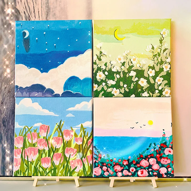 Healing Cartoon Landscape Oil Painting for Children to Color DIY Paint by Numbers Home Decor