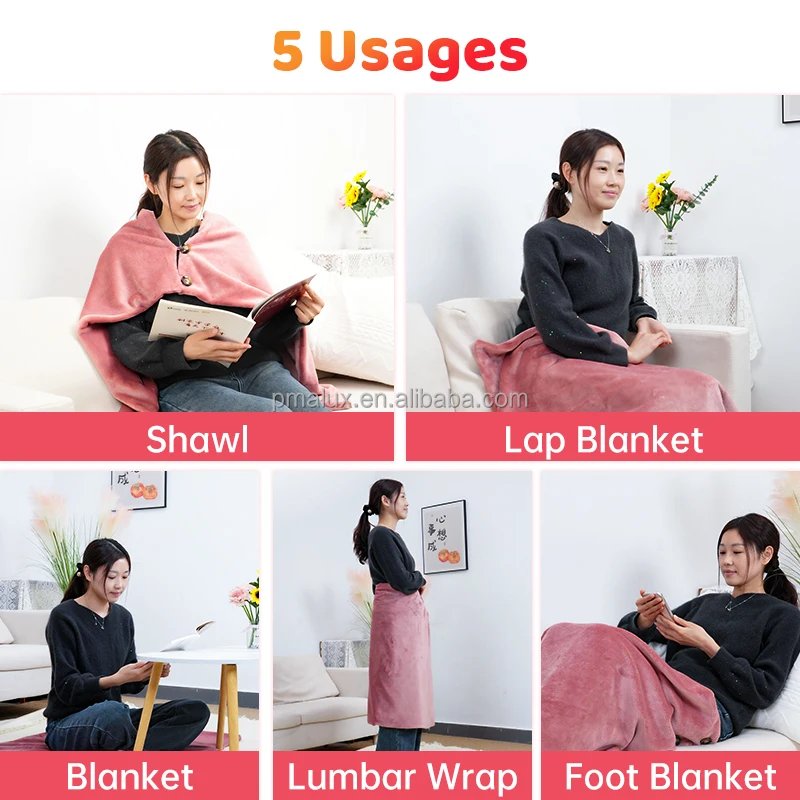 USB Portable Adults Wearable Washable Down Blanket Warm Fleece USB Medical Electric Heating Blanket Shawl For Office Home Winter