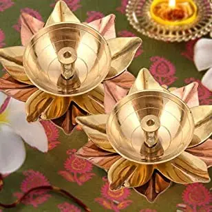 Finest Quality Wholesale Indian Brass Oil Diya for Hindu Pooja Religious Rituals set of 2 Indian Brass Lotus Diya Diwali Gift