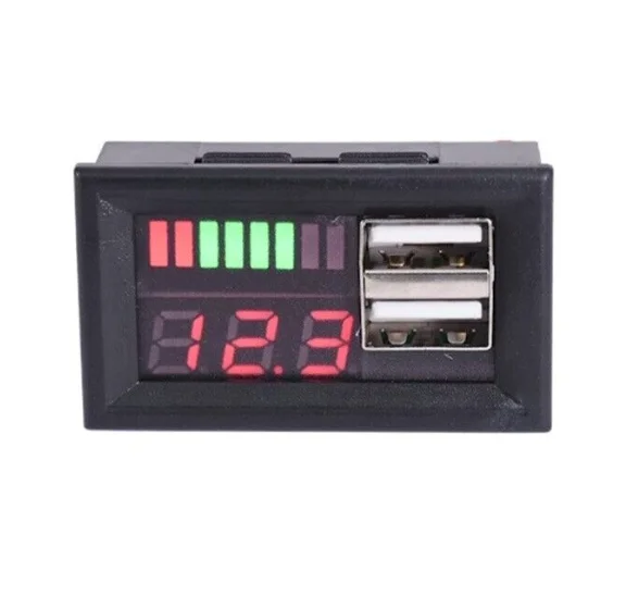 DC12V Cars Motorcycles Vehicles USB 5V2A Output LED Digital Displays Voltmeter Lead Acid Mini Voltage Meter Battery Tester