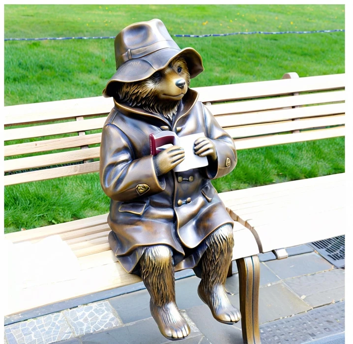 Custom Cast Copper Sculpture Private Realistic Bronze Paddington Bear Statue Realistic Humanoid Statue