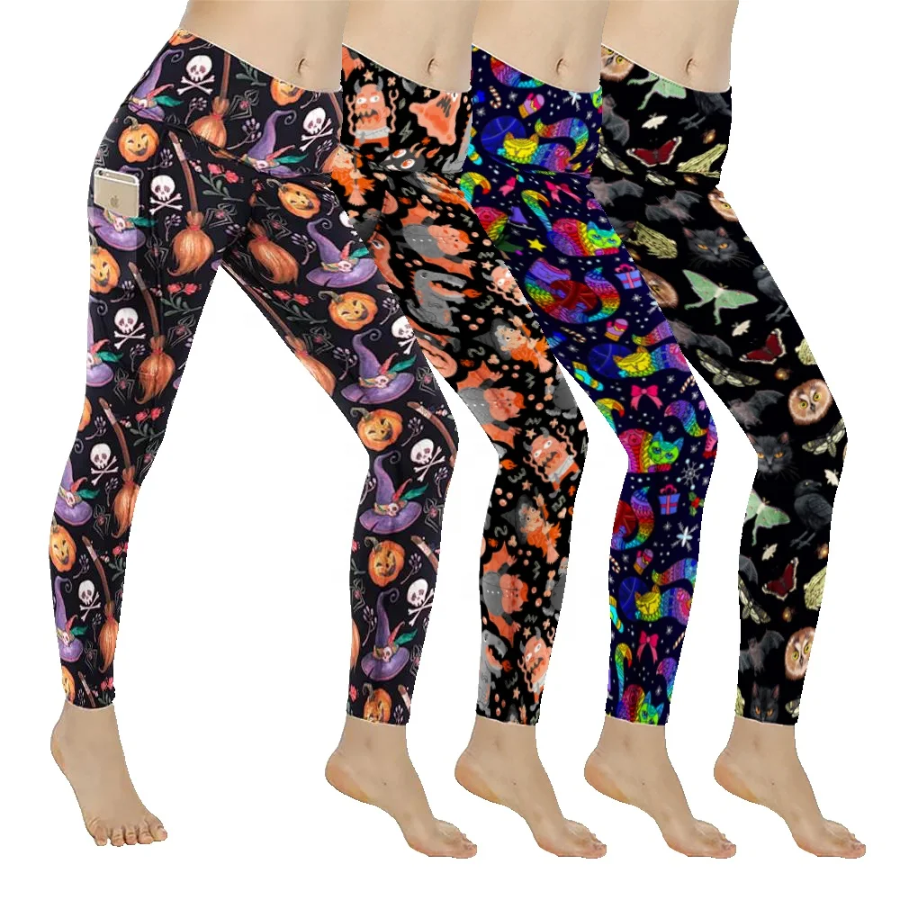 New arrival halloween pumpkin witch hat broom leggings High yoga waist buttery soft 92% polyester 8% spandex leggings for women