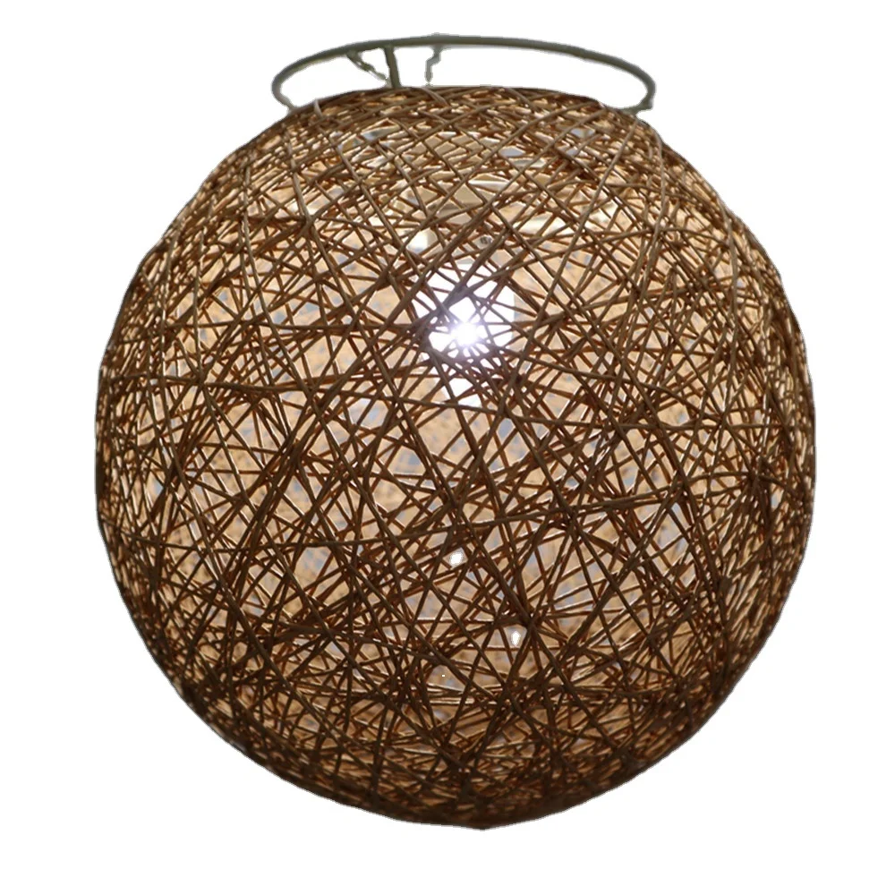 Handmade Rattan Globe Ball Pendant Light Shades Globe Bamboo Chandelier Lampshade Wicker Ceiling Hanging Lampshade for Kitchen
