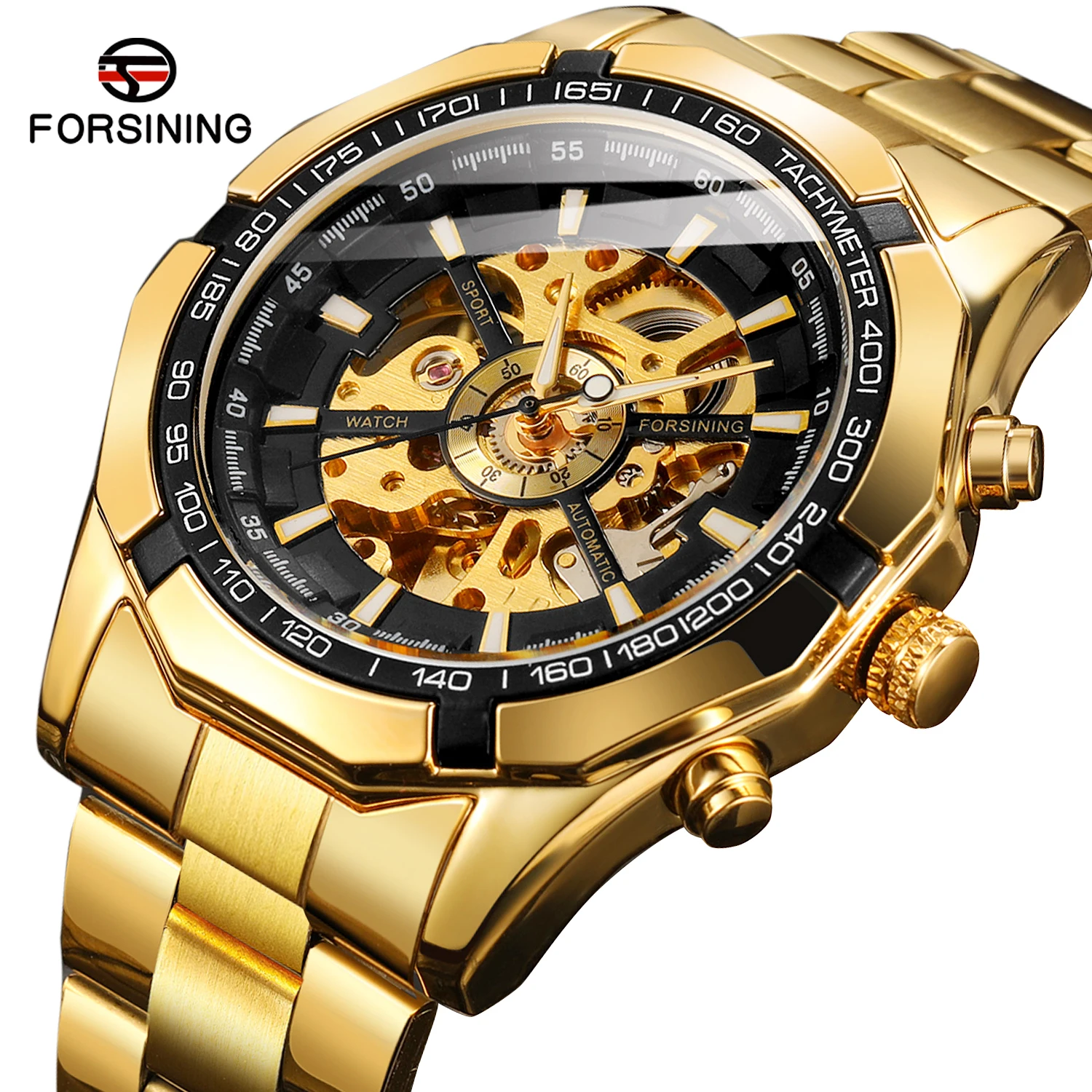 2023 relogio forsinig montrepourhomme OEM watch Custom Logo Golden Automatic Mechanical Skeleton Watch for Wrist Watches man