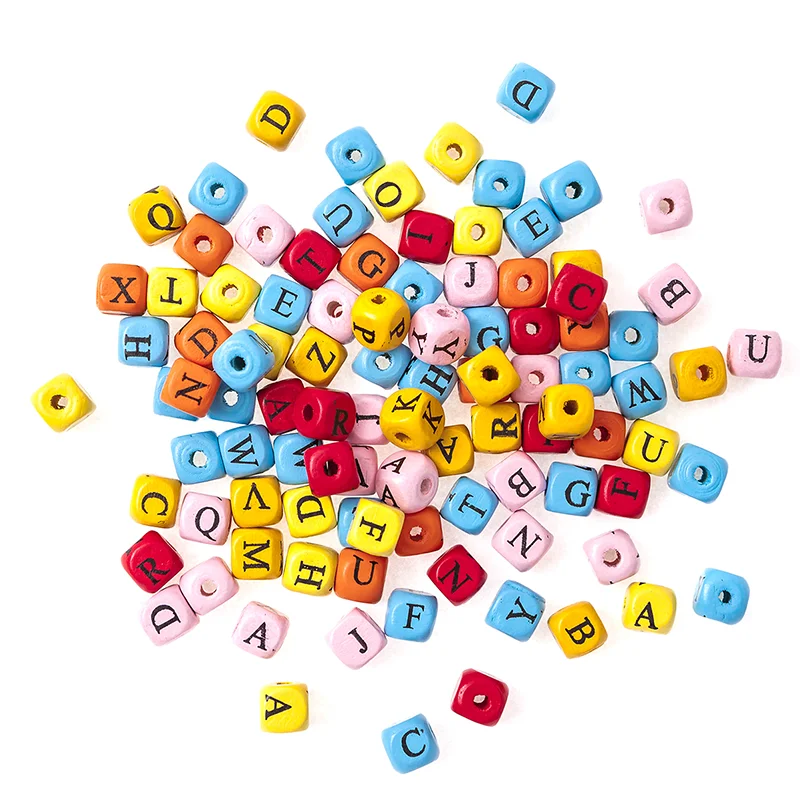 Artisancraft colorful cube letter alphabet beads 10mm wooden beads for making bracelets