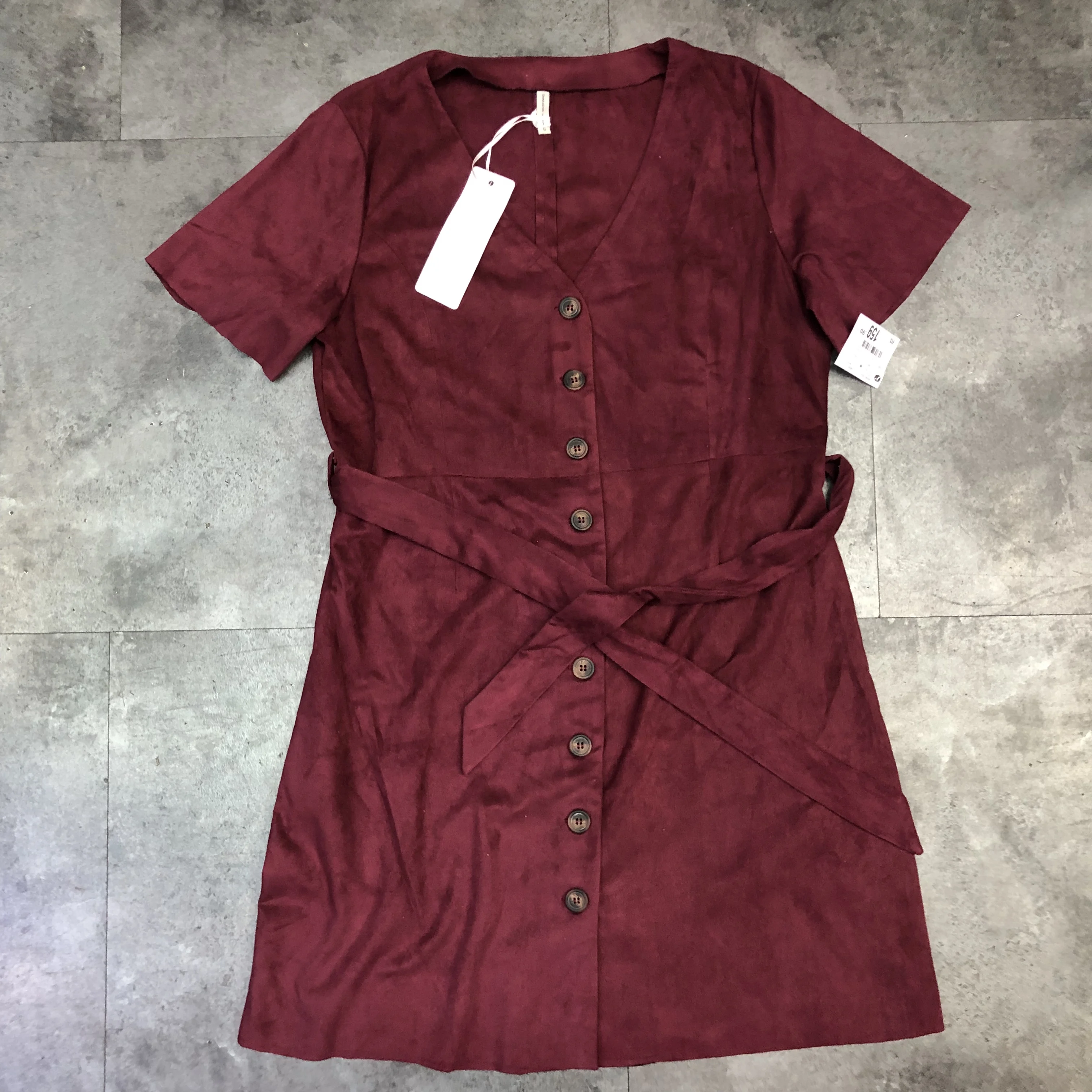 Apparel+Stock lot garments 2020 New Women Party Dresses Synthetic Leather Suede short Sleeve Sexy Club Dress