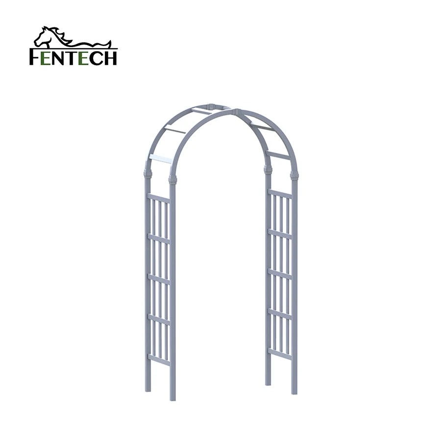 Fentech  Beautiful Wedding Arbor, White Vinyl PVC Plastic Garden Arbor with gate