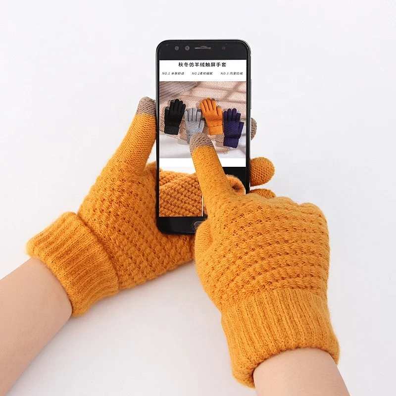 Knitted Wool Cold Resistant Cashmere Thickened Outdoor Riding Winter Warm Touch Screen Gloves
