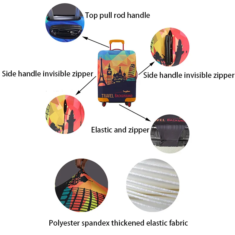 Colorful Spandex Elastic Luggage Suitcase Covers Trolley Suitcase Covers Zipper Carry Case Covers