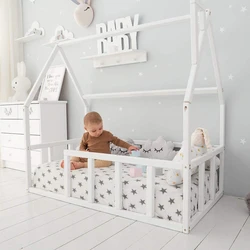 Nordic bedroom furniture children wooden house bed kids toddler floor bed