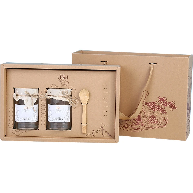 Customized Kraft Paper Empty Cosmetic Perfume Packaging Gift Box Biodegradable Honey Bottle Packaging Gift Boxes With Handle
