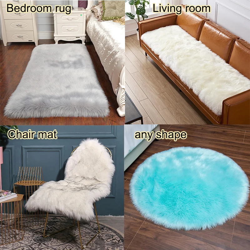 Custom Soft Faux Fur Rug Fluffy Rug White Fuzzy Machine Washable Shaggy Rug for Bedroom sofa Chair and Living Room