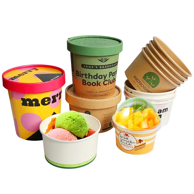 4oz 8oz 16oz Custom ice cream packaging containers suppliers with Logo Lids And Spoon