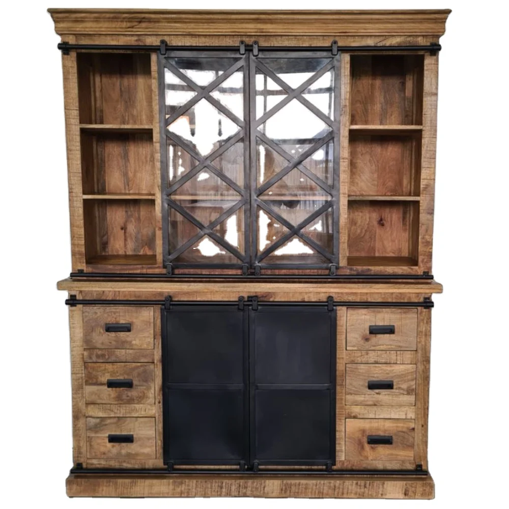 Industrial Style Solid Wood Wardrobes with Metal Frame Simple Living Room and Bedroom Furniture for Home and Hall