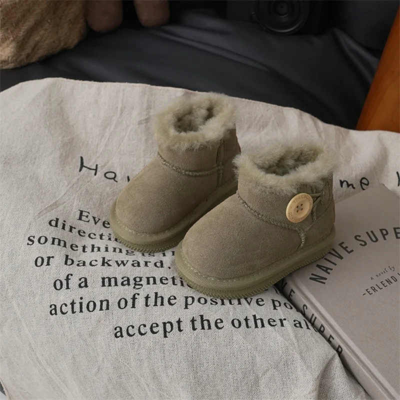 Latest Style Kids Snow Boot Children Solid Color Thicker Winter Shoes Vintage for Boys and Girls