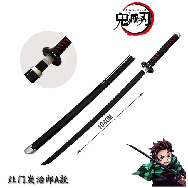 26CM-104CM Demon Slayer Bamboo Sword Kamado Tanjirou Katana Anime Cosplay Ninja Blade Prop Wooden Weapon Model Samurai Use Decor