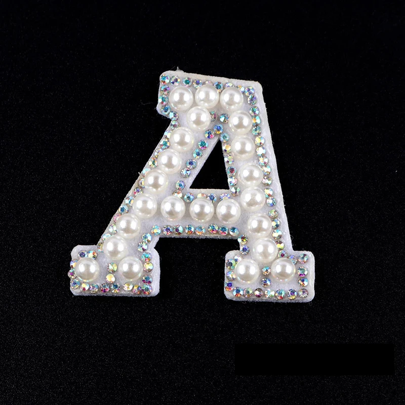 Hot Selling Pearl Rhinestone Letter Pearl Embellished Patches Rhinestones Iron On Patches