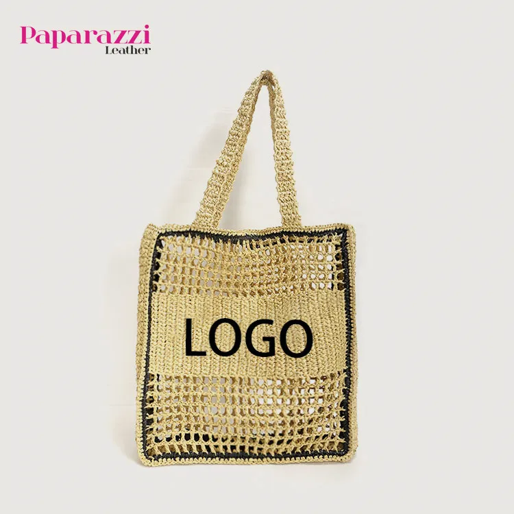 #PZ2023038 Yiyi leather BSCI authorized factory handmade straw bag 2023 hand woven custom logo straw beach bag tote summer beach