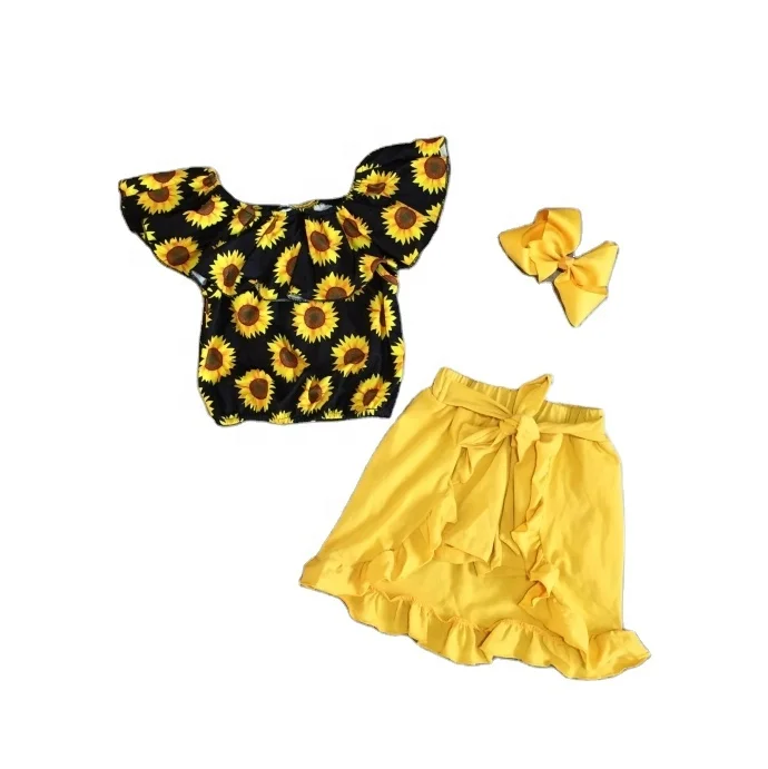 baby girls  summer Sunflower & Mustard Tie Skort Set