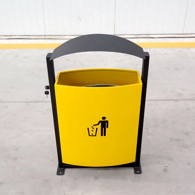 Outdoor street metal rubbish recycling garbage bin Yellow trash waste bin trash cans for sale
