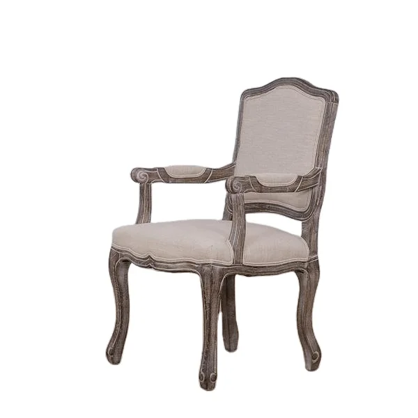 Wholesale Nordic Design Comfortable Furniture White Fabric Linen Wooden Chair Solid Armchair For Church