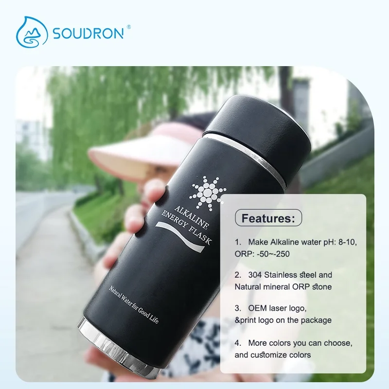 Hot selling health energy pH8.5 filtered cup 304 stainless steel large alkaline water bottle