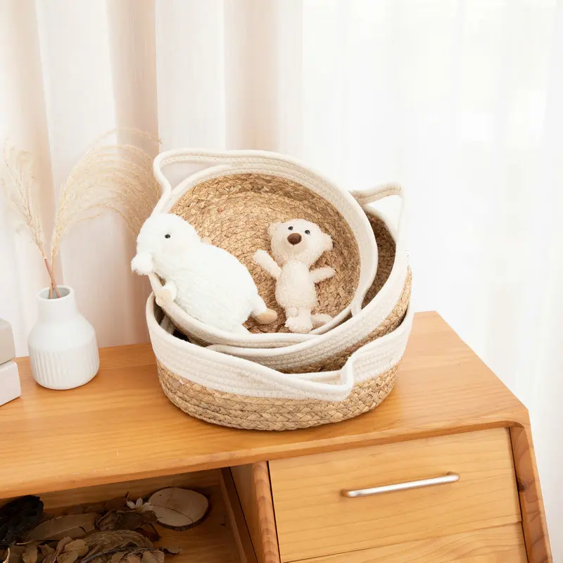 New Design Willow Basket Cotton Rope Weaving With Handle Storage Bins Sets