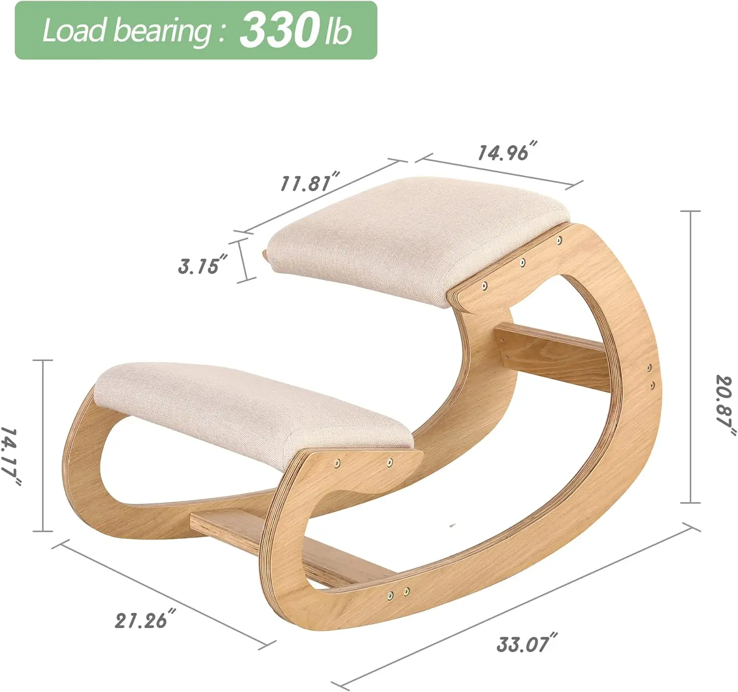 Wood Rocking Chairs Knee Stool Ergonomic Kneeling Chair for Upright Posture with Cushion