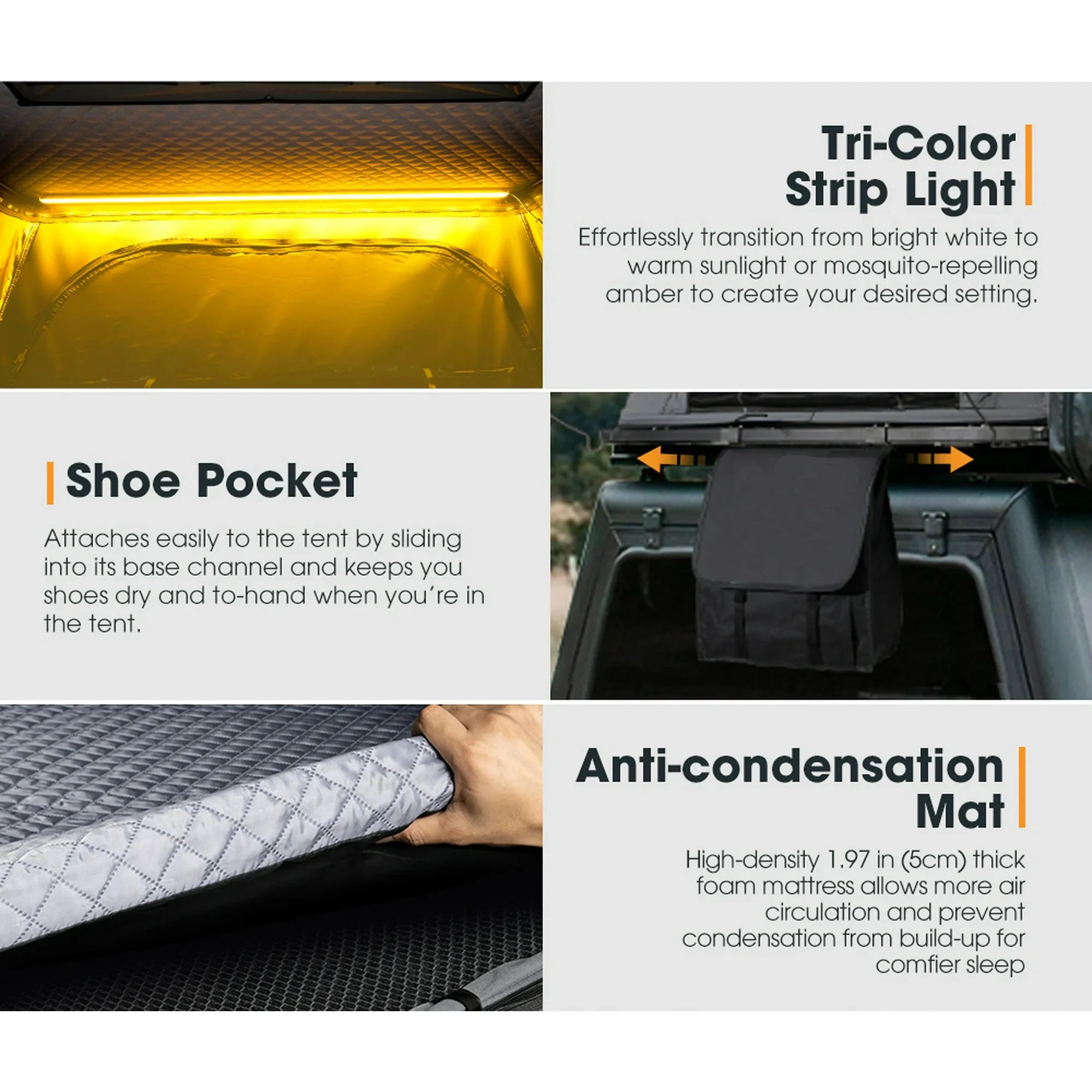 ZST Camping Triangle Car Rooftop Tent Hard Clamshell Black Gray Aluminum 4 Person Hard Shell Roof Top Tent