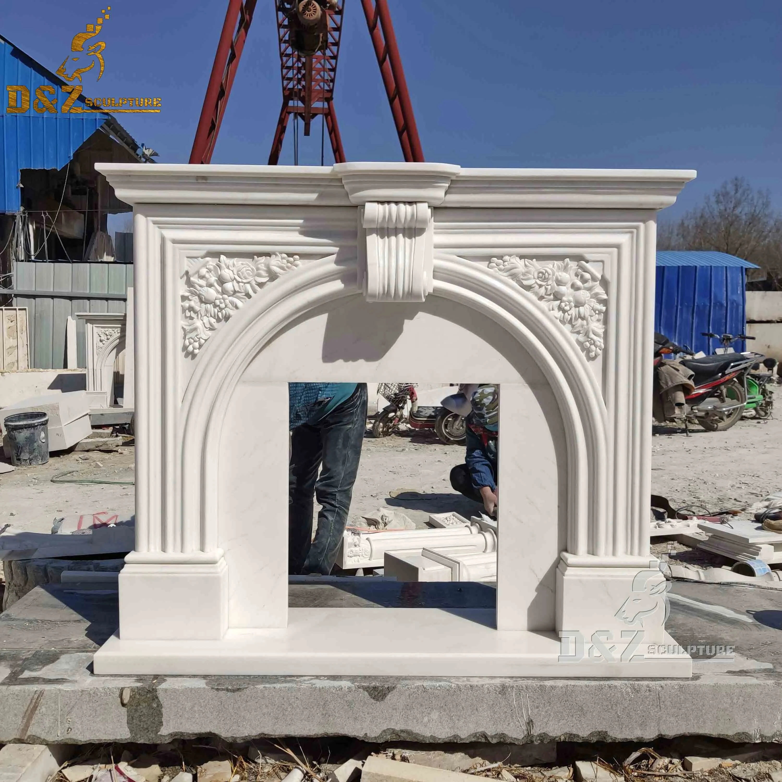 Customization Chinese French Italian Modern Carved Stone White Marble Electric Fireplace Mantel Surround For Sale