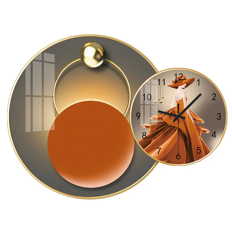 European crystal combination wall clock decoration, background wall clock decorative painting, silent wall clock