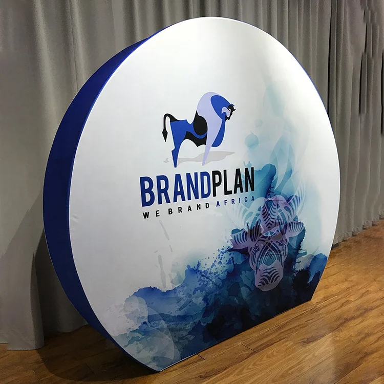 Morden trade show fabric round advertising tension fabric double side print 3D moon display wall custom logo backdrop banners