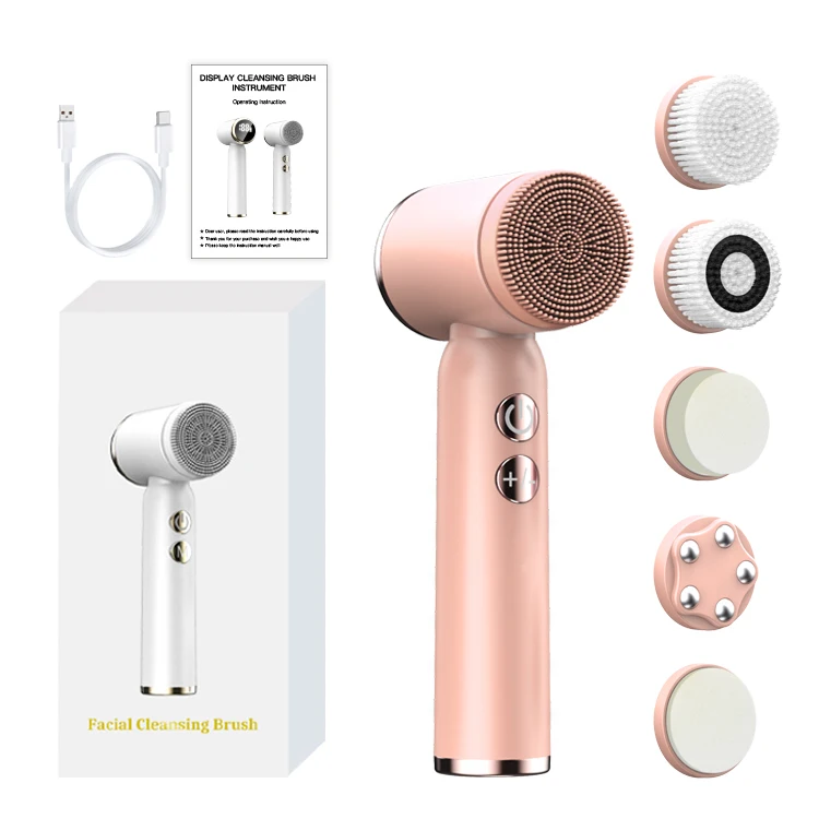 6 in 1 Face Brushes for Cleansing and Exfoliating Spin Facial Cleansing Brush with LED display Waterproof Face Scrubber