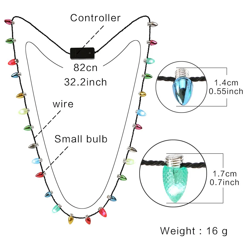 2022 Kids Christmas Party Favors Necklace Led Light Led Light up Christmas Bulb Necklace Party Christmas Light Necklace